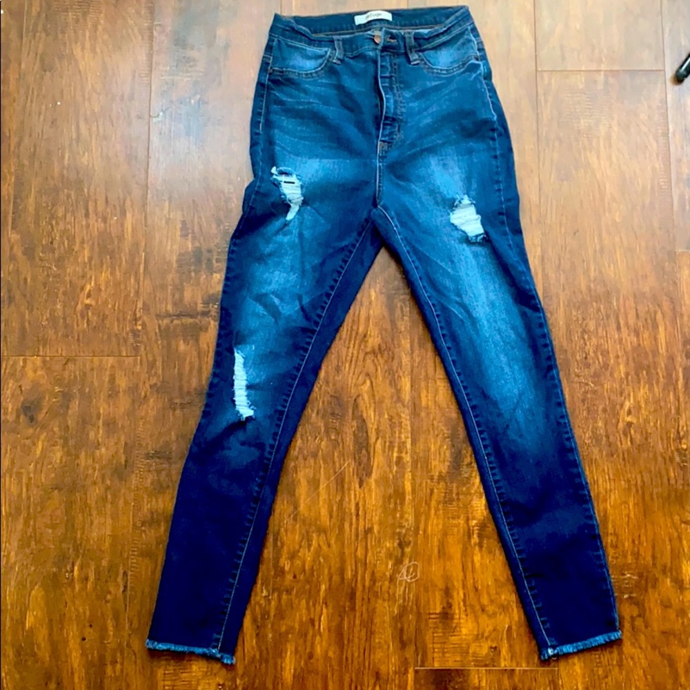High Waisted Distressed Skinny Ankle Jeans